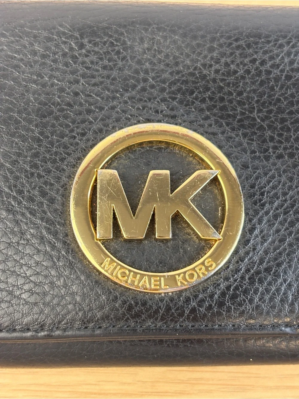Michael Kors Black Leather MK Logo Continental Wallet